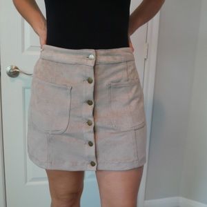 Button down tan suede skirt